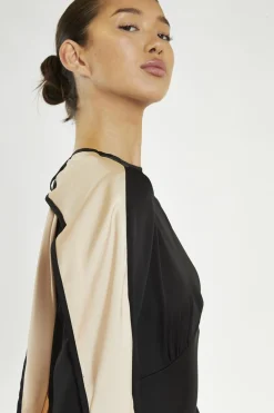 Glamorous Day Dresses|Party Dresses|Black-Nude Waterfall Ruffle Maxi-Dress -