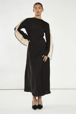 Glamorous Day Dresses|Party Dresses|Black-Nude Waterfall Ruffle Maxi-Dress -