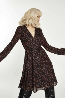 Glamorous Day Dresses|Mini Dresses|Black-Orange Floral V-Neck Mini-Dress -