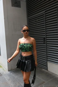 Glamorous Going Out Skirts|Glamorous Care: Our Sustainable Collection|Black-PU Belted Pleated Mini-Skirt -