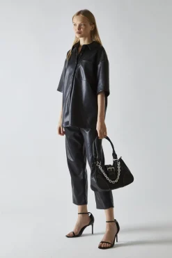 Glamorous Co-ords|Blouses & Shirts|Black-PU Boxy Oversized-Shirt -