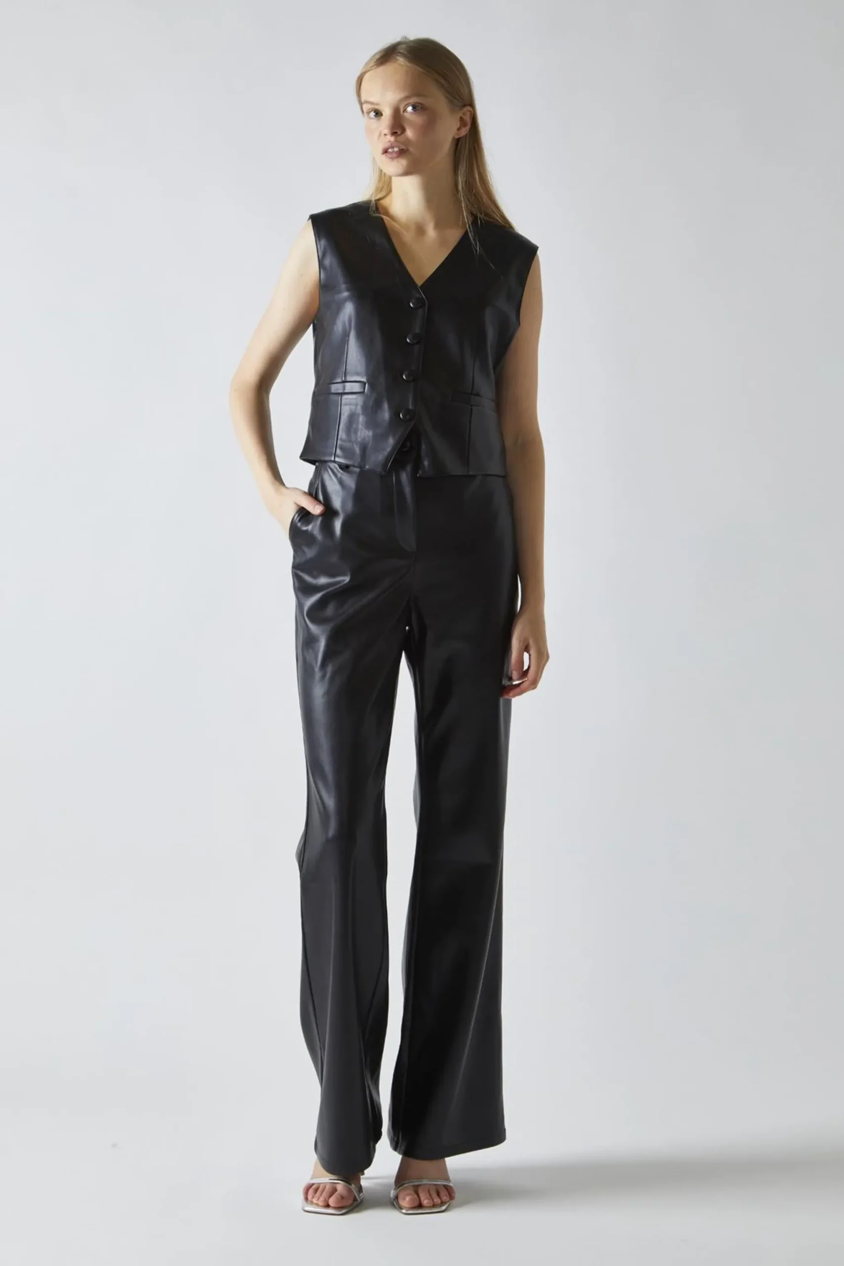 Glamorous Co-ords|Flares|Black-PU Flared-Trousers -