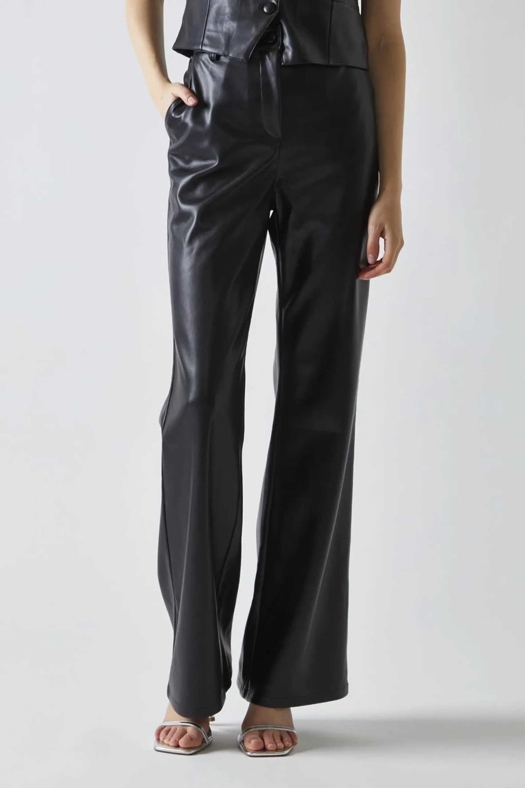 Glamorous Co-ords|Flares|Black-PU Flared-Trousers -