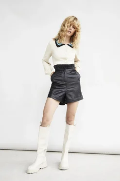 Glamorous Woven Shorts|Black-PU Paper-Bag Shorts -