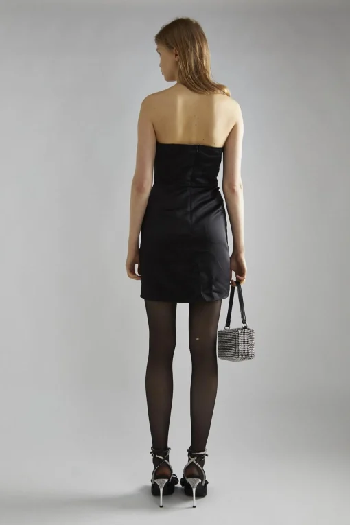 Glamorous Party Dresses|Going Out Dresses|Black-Satin Rhinestone-Trim Mini-Dress -
