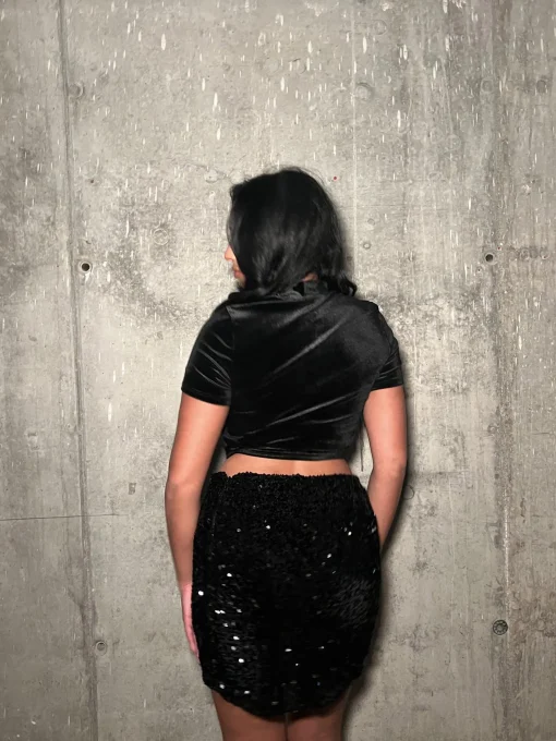 Glamorous Mini Skirts|Black-Sequin Velvet Mini Skirt -