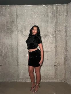 Glamorous Mini Skirts|Black-Sequin Velvet Mini Skirt -