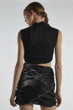 Glamorous Mini Skirts|Black-Shimmer Ruched Mini-Skirt -