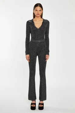 Glamorous Go To Partywear|Co-ords|Black-Silver Rib Flared Trousers -