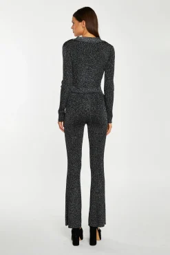 Glamorous Go To Partywear|Co-ords|Black-Silver Rib Flared Trousers -