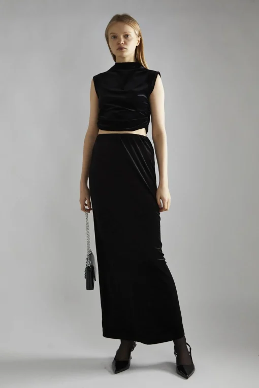Glamorous Going Out Skirts|Glamorous Studio|Black-Velvet Maxi-Skirt -