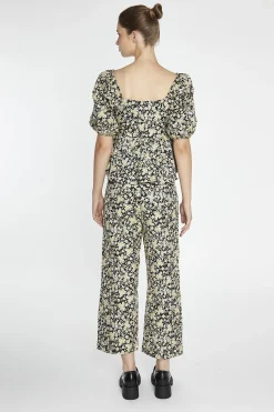 Glamorous Blouses & Shirts|Black-Yellow Brocade Square-Neck Peplum-Top -