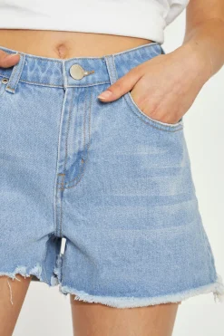 Glamorous Chic Escapes|Denim Shorts|Bleach-Blue Frayed Hem Denim Shorts -