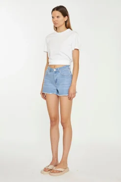 Glamorous Chic Escapes|Denim Shorts|Bleach-Blue Frayed Hem Denim Shorts -
