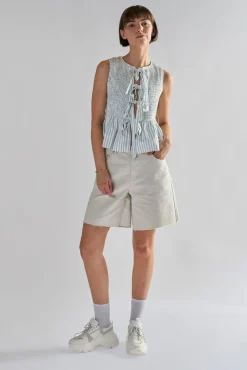Glamorous Denim Shorts|Bleach-White Denim Cut-Off Long Shorts -