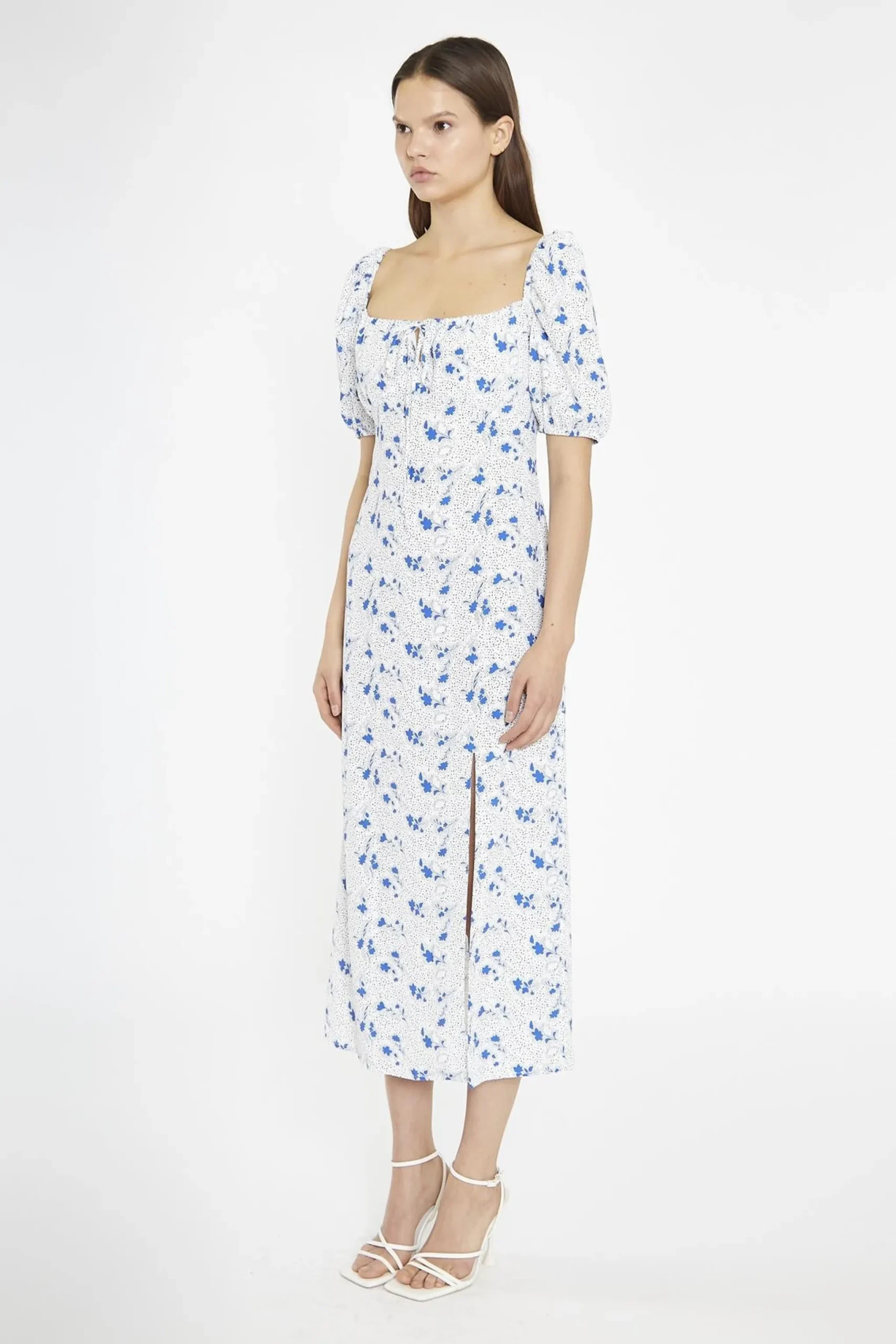 Glamorous Day Dresses|Midi & Midaxi Dresses|Blue Dot Vintage Floral Milkmaid Midi-Dress -