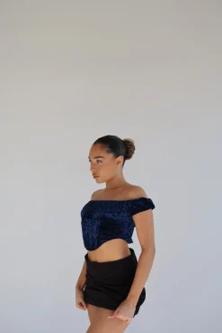 Glamorous Best Dressed Guest|Going Out Tops|Blue Floral-Devore Milkmaid Corset Top -