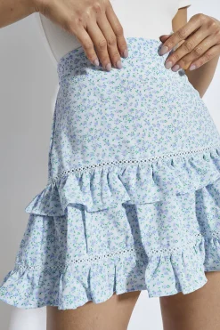 Glamorous Mini Skirts|Blue Mini Vintage Rose Ruffle Mini Skirt -
