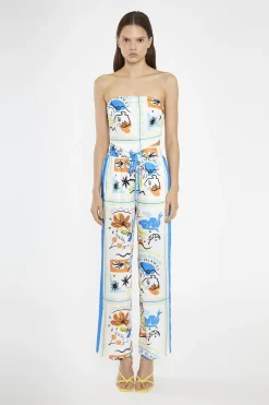 Glamorous Chic Escapes|Co-ords|Blue Scarf-Print Contrast Stripe Wide-Leg-Trousers -