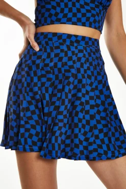 Glamorous Workwear|Go To Partywear|Blue Warped Checkerboard Mini-Skirt -