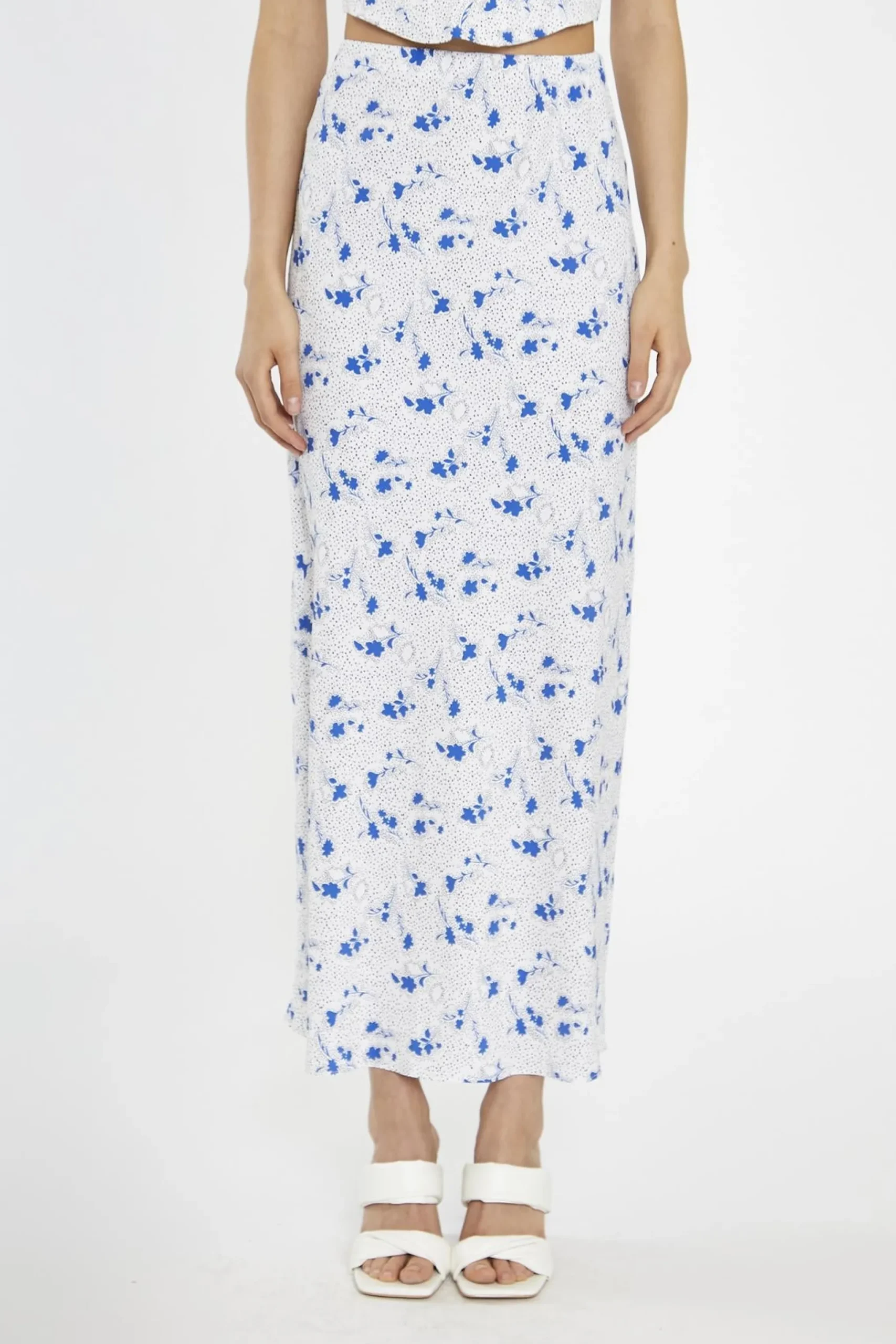 Glamorous Midi & Midaxi Skirts|Blue-Dot Vintage-Floral Bias-Cut Midi-Skirt -
