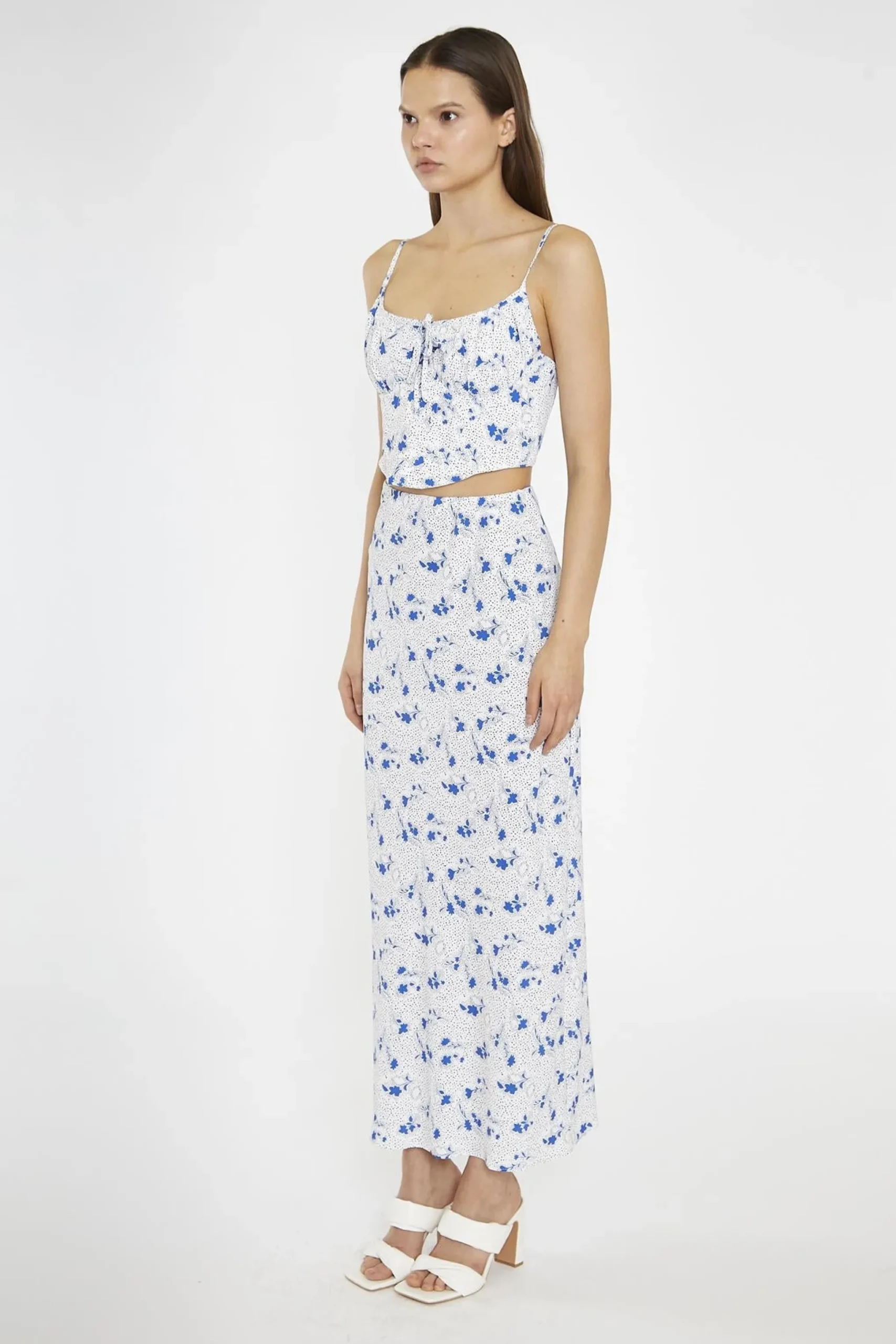 Glamorous Midi & Midaxi Skirts|Blue-Dot Vintage-Floral Bias-Cut Midi-Skirt -