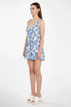 Glamorous Jet Setter|Chic Escapes|Blue-Green Floral V-Neck Loose-Fit Playsuit -