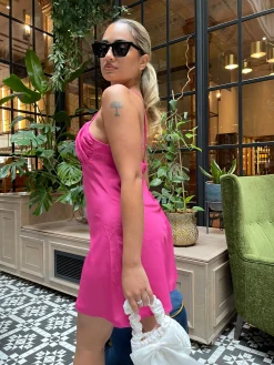 Glamorous Graduation|Chic Escapes|Bright-Pink Gathered-Bust Mini-Dress -