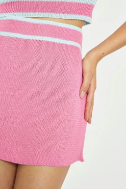 Glamorous Jet Setter|Co-ords|Bright-Pink-Blue Knit Mini Skirt -