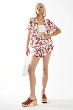 Glamorous Jet Setter|Chic Escapes|Brown Resort-Floral Shorts -