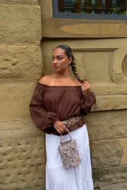 Glamorous Blouses & Shirts|Brown Swing Bardot-Top -