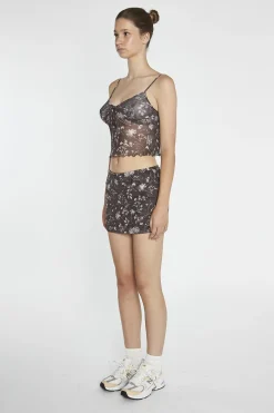 Glamorous Mini Skirts|Brown-Floral Mesh Bodycon Mini-Skirt -