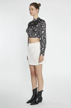 Glamorous Going Out Tops|Crops, Corsets & Bodysuits|Brown-Floral Tie-Back High-Neck Crop-Top -