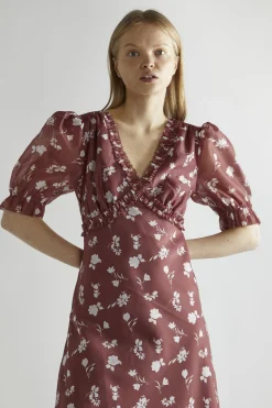 Glamorous Day Dresses|Midi & Midaxi Dresses|Burgundy-Floral Organza V-Neck Midaxi-Dress -