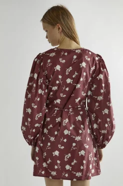 Glamorous Day Dresses|Mini Dresses|Burgundy-Floral Wrap Mini-Dress -