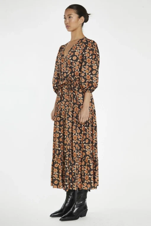 Glamorous Day Dresses|Midi & Midaxi Dresses|Burnt-Orange Daisy Wrap Midi-Dress -