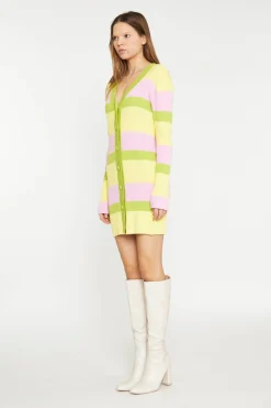 Glamorous Knitted Dresses|Knitted Dresses|Candy Pastel Stripe Button Rib-Knit Mini-Dress -