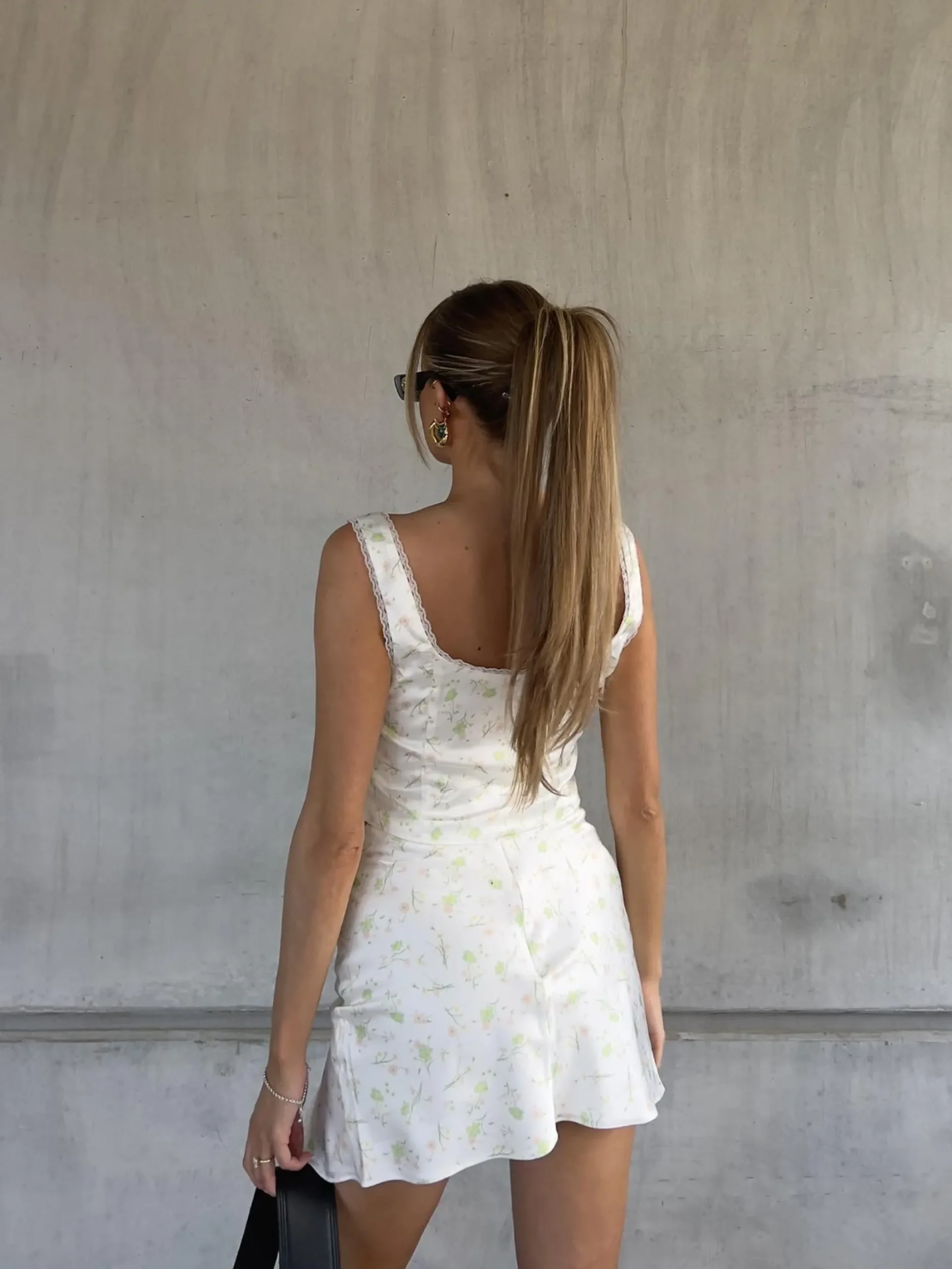 Glamorous Bottoms|Co-ords|Cassidy Co-ord Satin Wrap Skirt with Lace Trim -Green Pink Stem Floral -