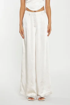 Glamorous Workwear|Go To Partywear|Champagne Satin Wide Leg Trousers -
