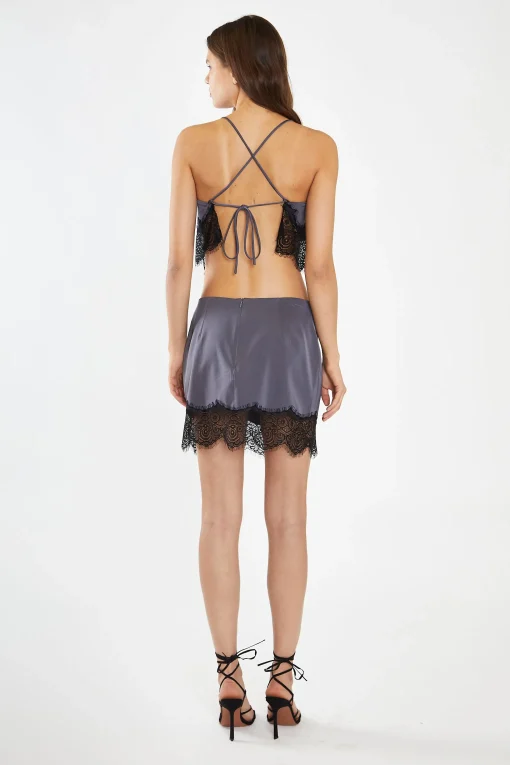 Glamorous Going Out Tops|Co-ords|Charcoal-Grey Black Tie-Back Cowl Neck Crop-Top -