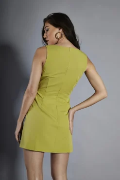 Glamorous Day Dresses|Party Dresses|Chartreuse-Green Square-Neck Mini-Dress -