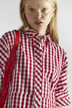 Glamorous Mini Dresses|Mini Dresses|Cherry-Red-Gingham Button-Up- Mini-Dresses -