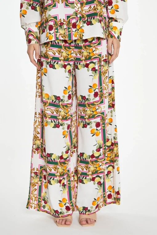 Glamorous Wide Leg Trousers|Citrus Scarf Print Wide Leg Trousers -