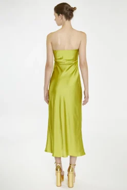 Glamorous Prom|Best Dressed Guest|Citrus-Green Strapless Bias-Cut Midaxi-Dress -