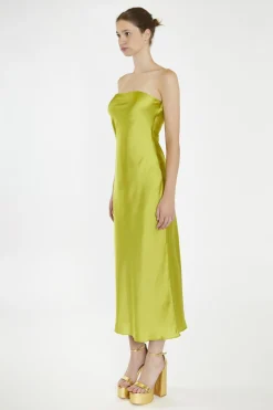 Glamorous Prom|Best Dressed Guest|Citrus-Green Strapless Bias-Cut Midaxi-Dress -