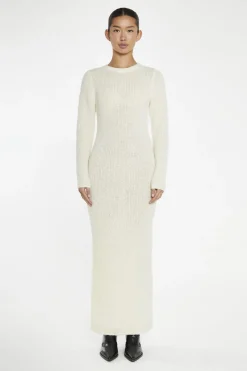 Glamorous Day Dresses|Knitted Dresses|Cream Bodycon Knitted Maxi-Dress -