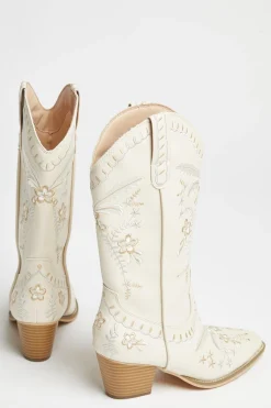 Glamorous Boots|Cream Embroidered Cowboy-Boots -