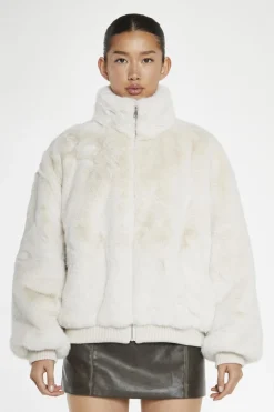 Glamorous Faux Fur & Leather|Jackets|Cream Faux-Fur Bomber-Jacket -