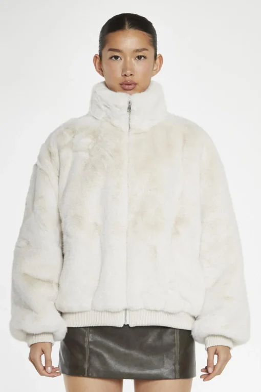 Glamorous Faux Fur & Leather|Jackets|Cream Faux-Fur Bomber-Jacket -