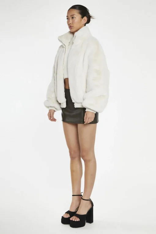 Glamorous Faux Fur & Leather|Jackets|Cream Faux-Fur Bomber-Jacket -